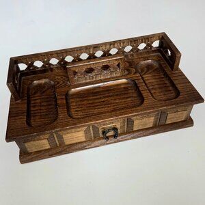 Vintage Pat Yoshikawa men's wooden dresser valet or jewelry box chest. Watch Box